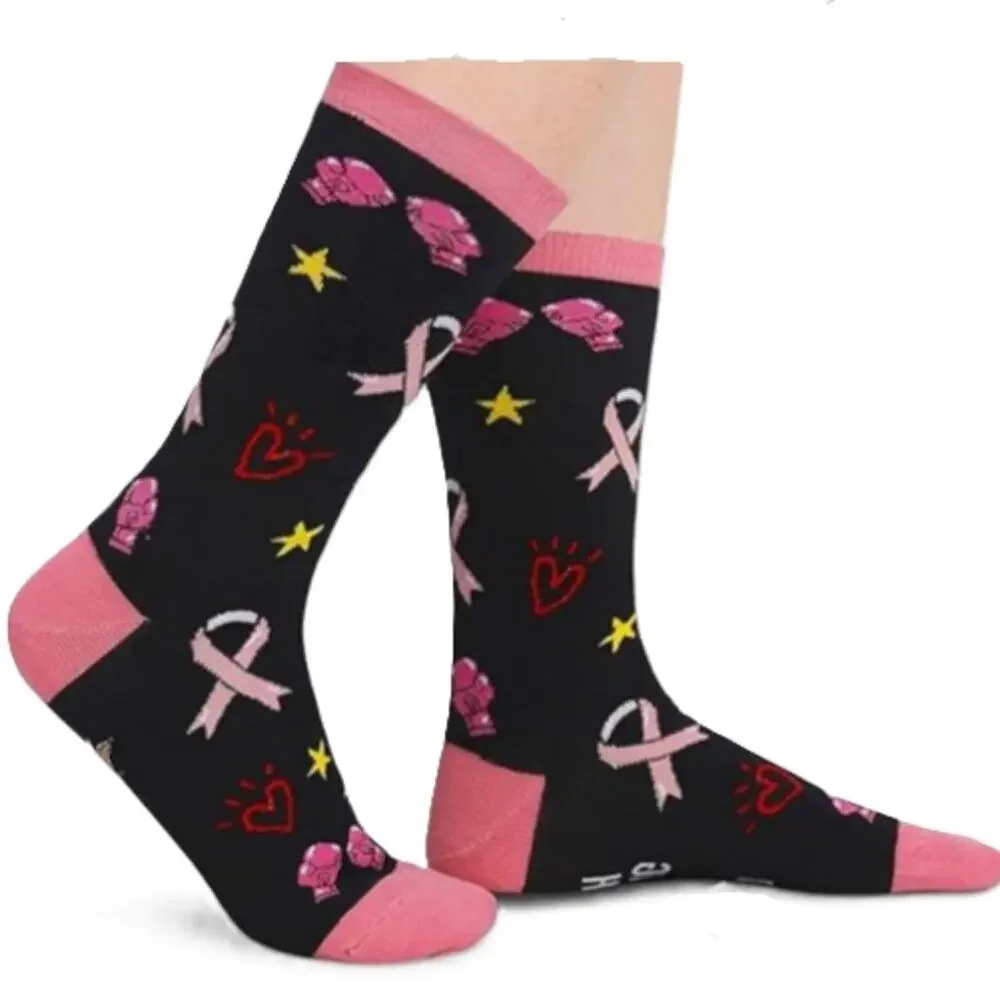Pink Black Unicorn Breast Cancer Awareness Womens Funny Inspirational Socks NWT